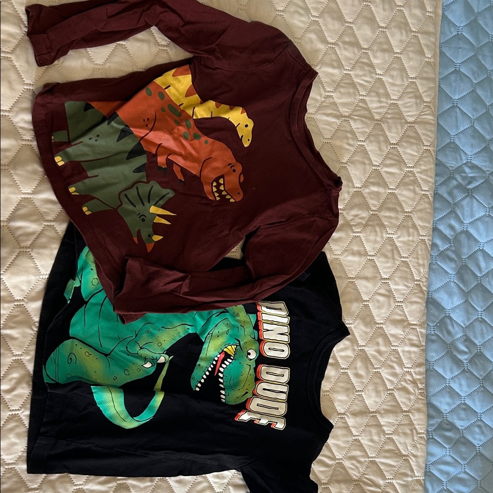 Dinosaur Print Kids Shirts - Maroon long sleeved and Black shortsleeved